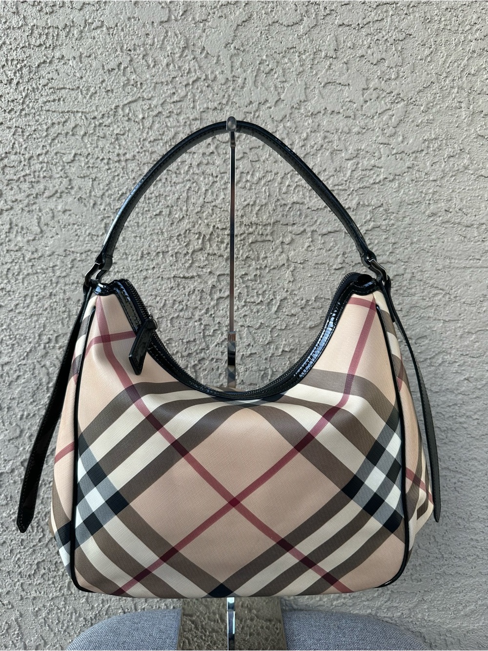 BURBERRY Classic Plaid Hobo Shoulder Bag